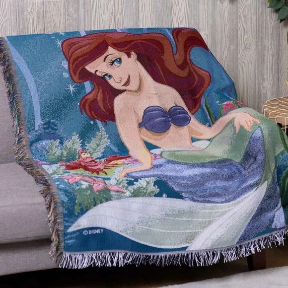 Disney Little Mermaid Ariel Garden Mermaid Tapestry Woven Throw Blanket - Picture 1 of 4